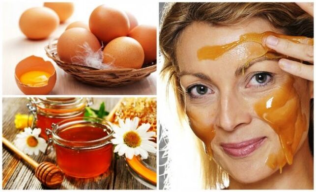 A mask of egg yolks and honey will help tone the skin on the face. 